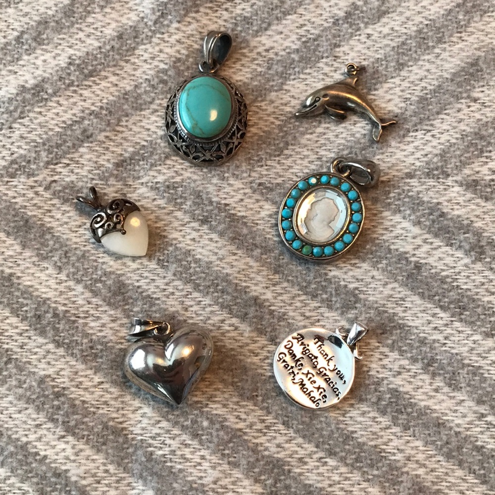 Silver Necklace Pendants Silver 925 Dolphin Turquoise Heart Thank You - Picture 1 of 16